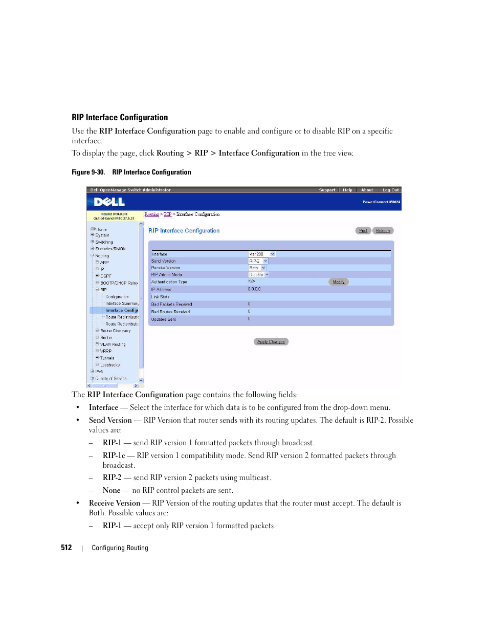 Rip interface configuration | Dell PowerConnect M6220 User Manual | Page 514 / 737