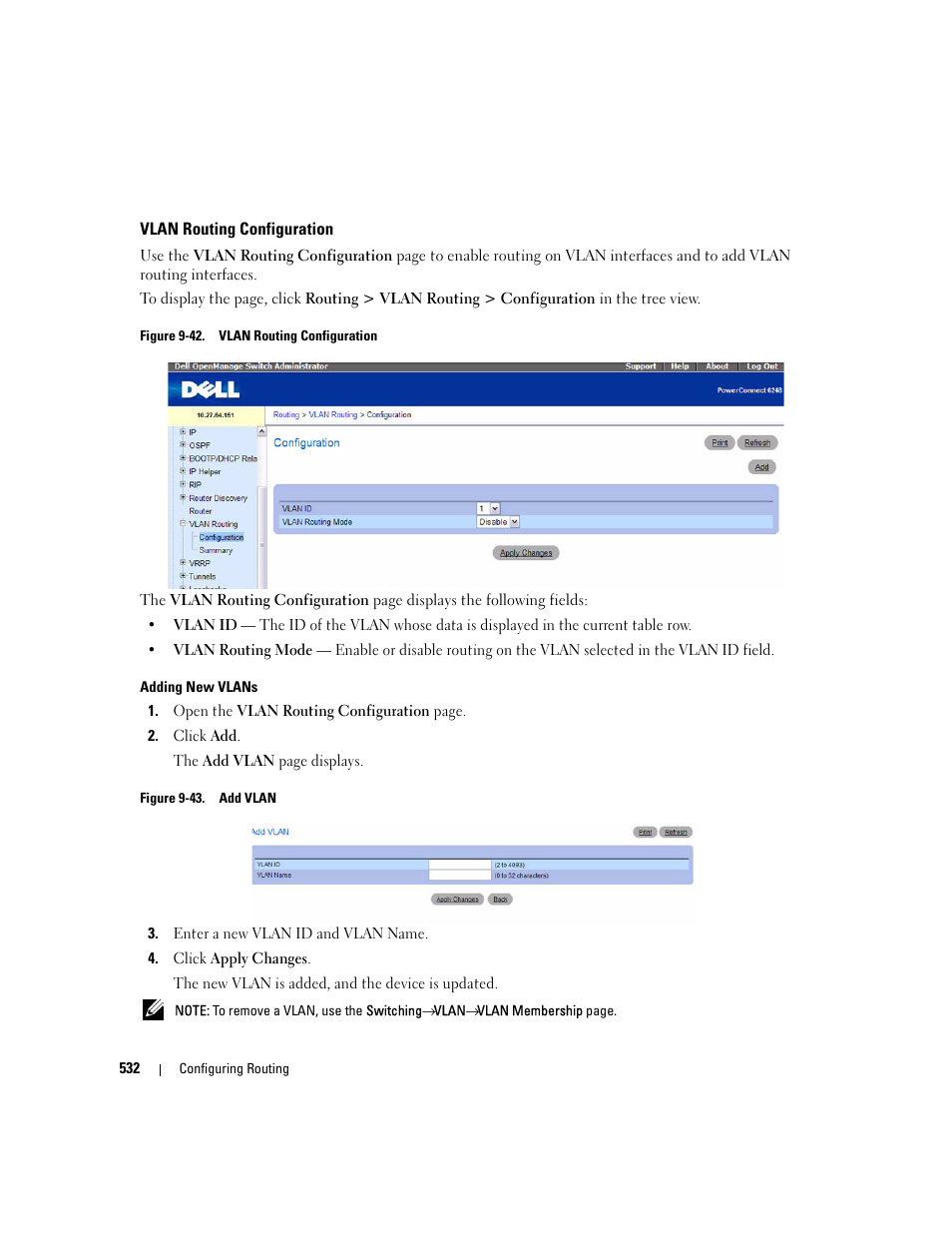 Vlan routing configuration | Dell PowerConnect M6220 User Manual | Page 534 / 737