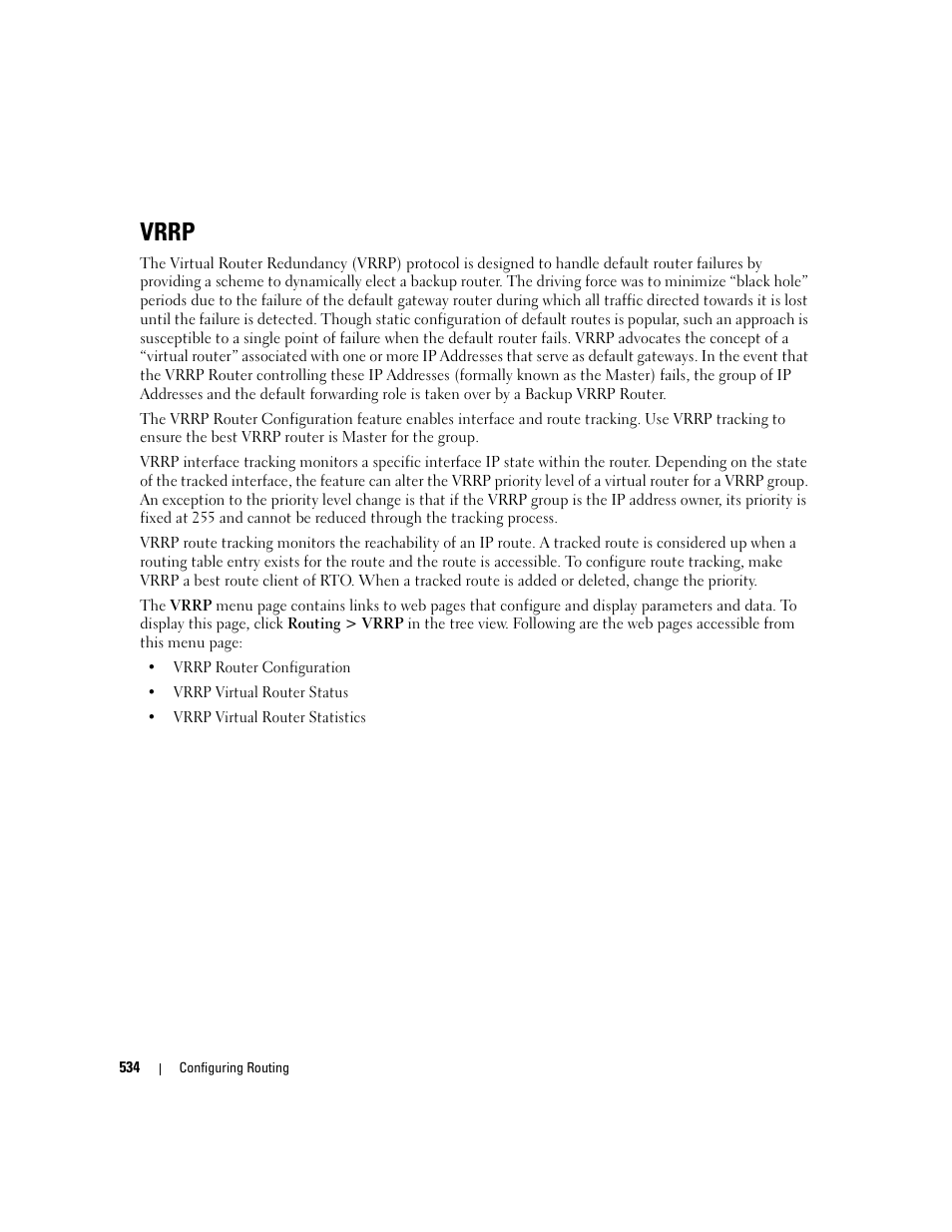 Vrrp | Dell PowerConnect M6220 User Manual | Page 536 / 737