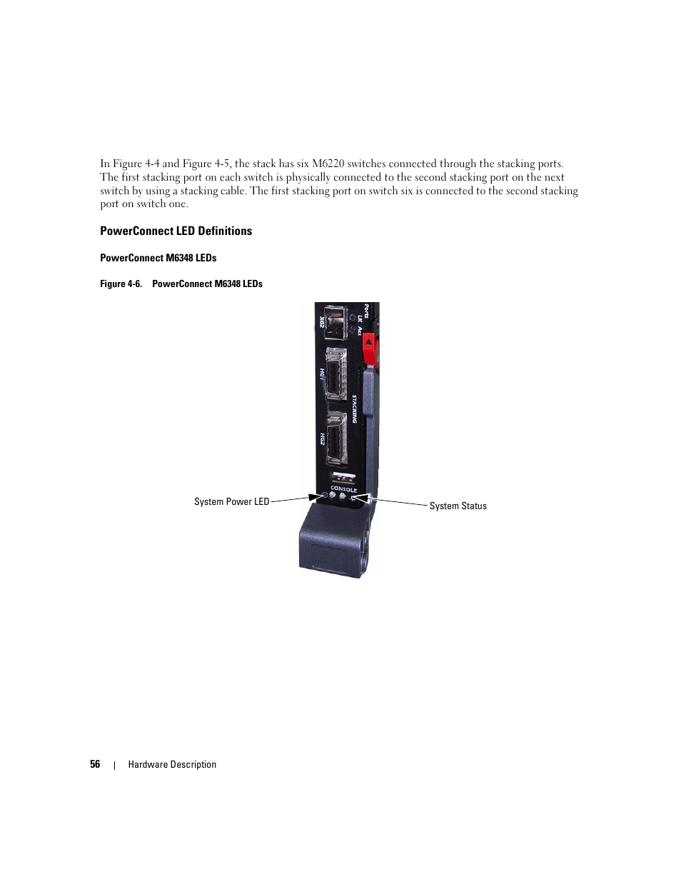 Powerconnect led definitions | Dell PowerConnect M6220 User Manual | Page 58 / 737