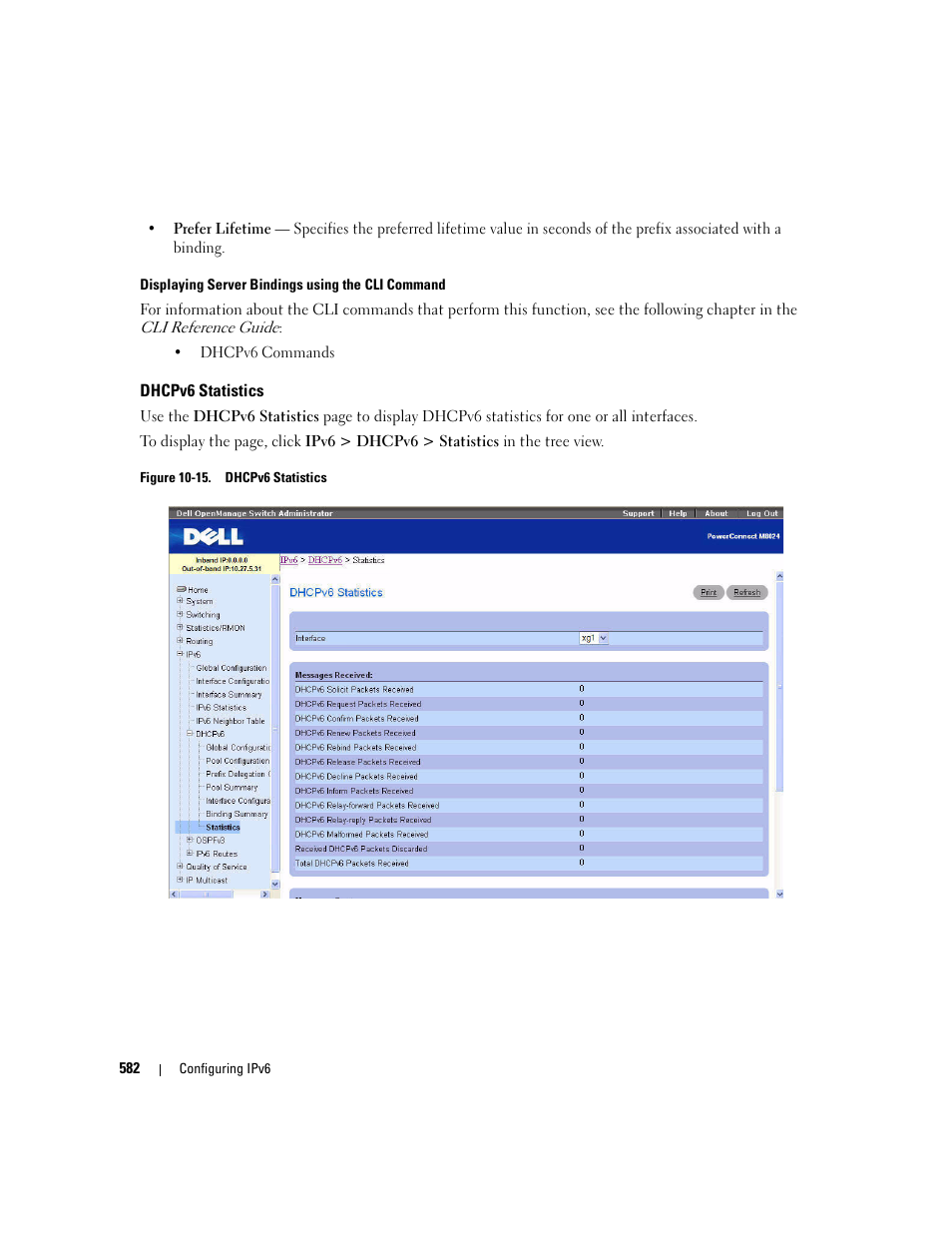 Dhcpv6 statistics | Dell PowerConnect M6220 User Manual | Page 584 / 737