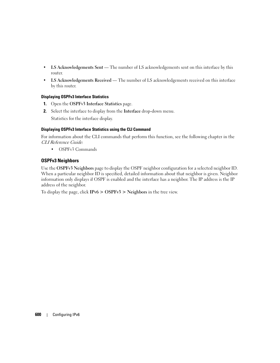 Ospfv3 neighbors | Dell PowerConnect M6220 User Manual | Page 602 / 737