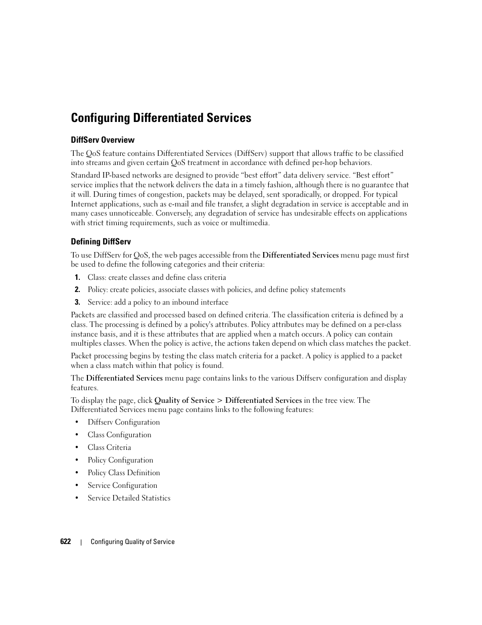 Configuring differentiated services, Diffserv overview, Defining diffserv | Dell PowerConnect M6220 User Manual | Page 624 / 737