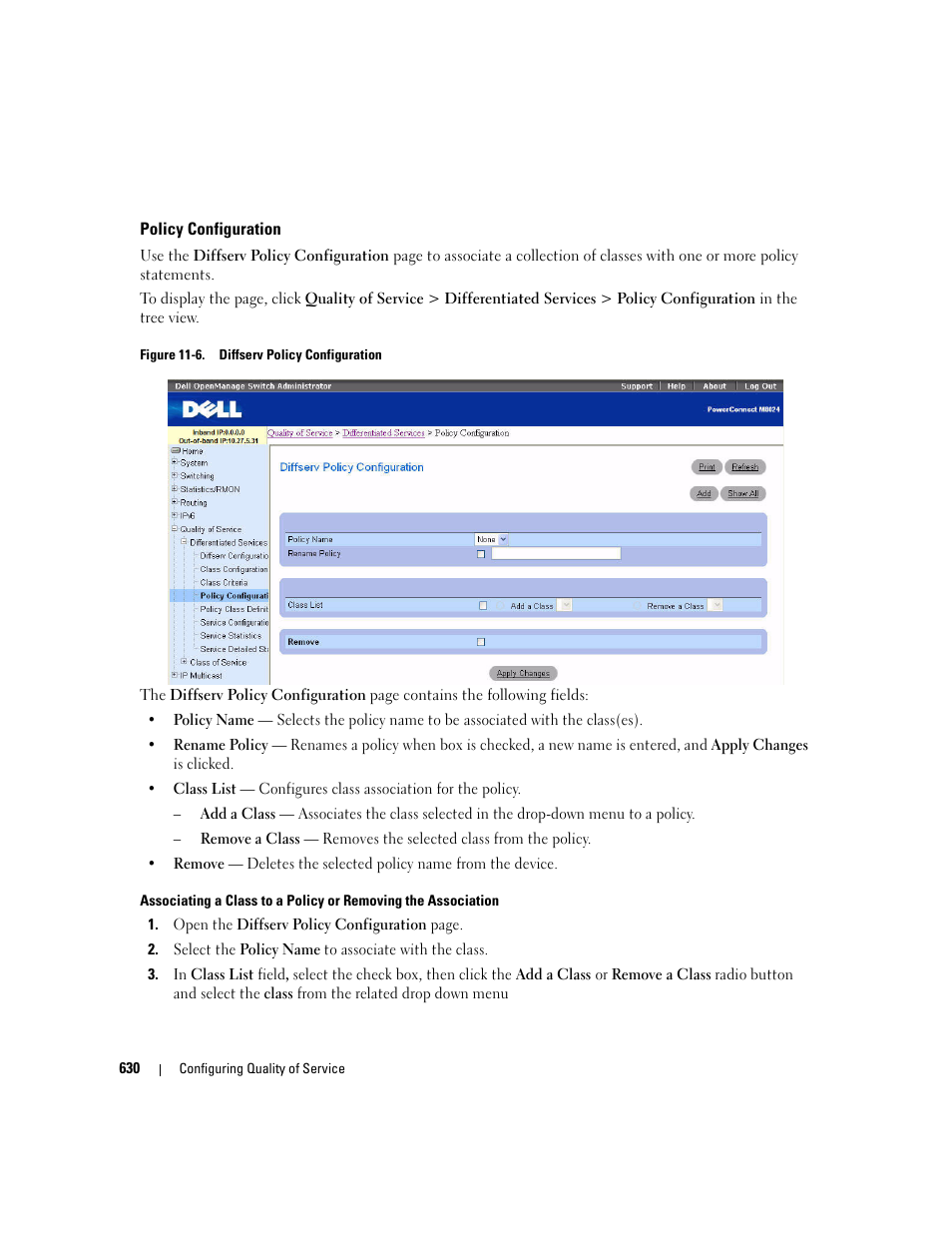 Policy configuration | Dell PowerConnect M6220 User Manual | Page 632 / 737