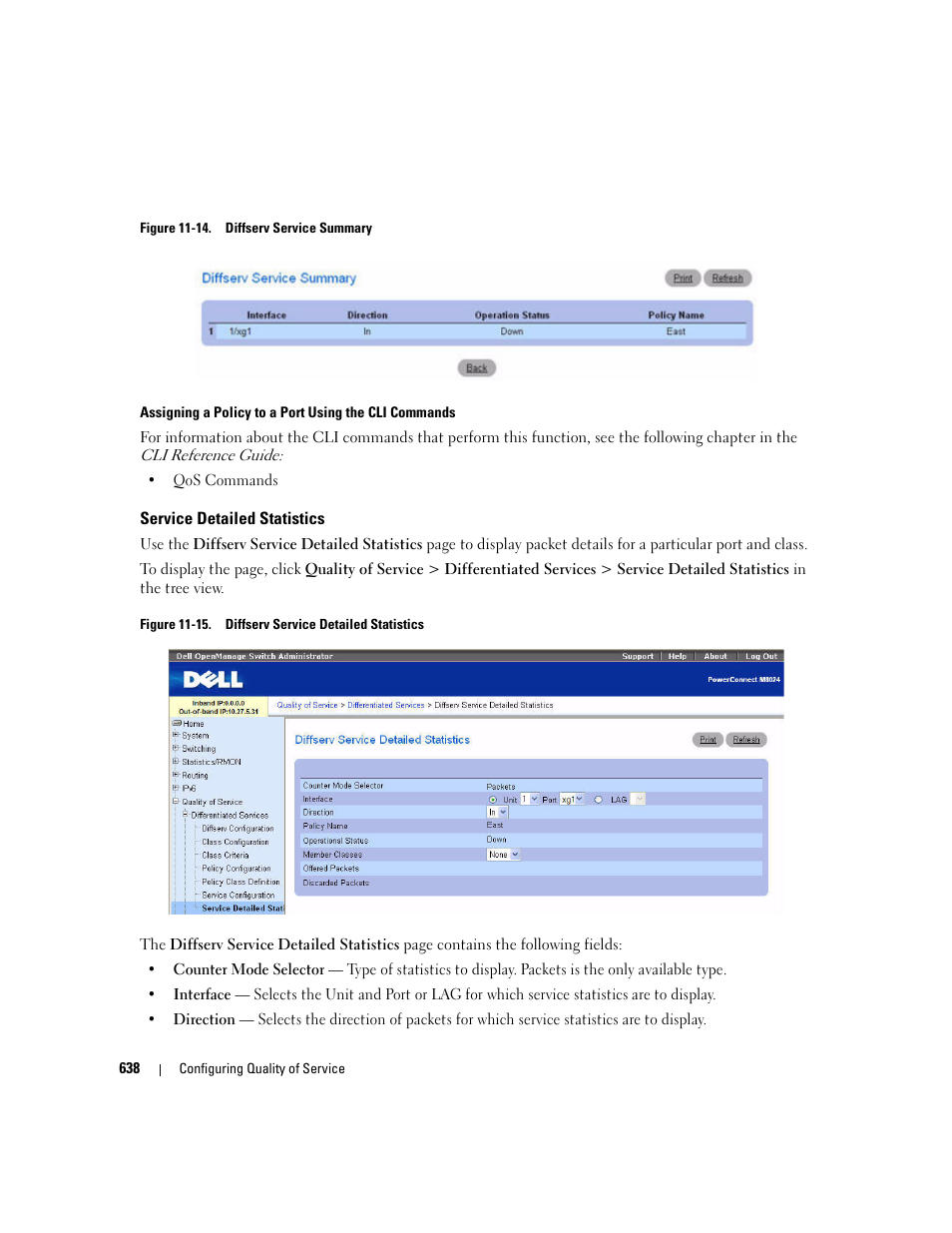 Service detailed statistics | Dell PowerConnect M6220 User Manual | Page 640 / 737