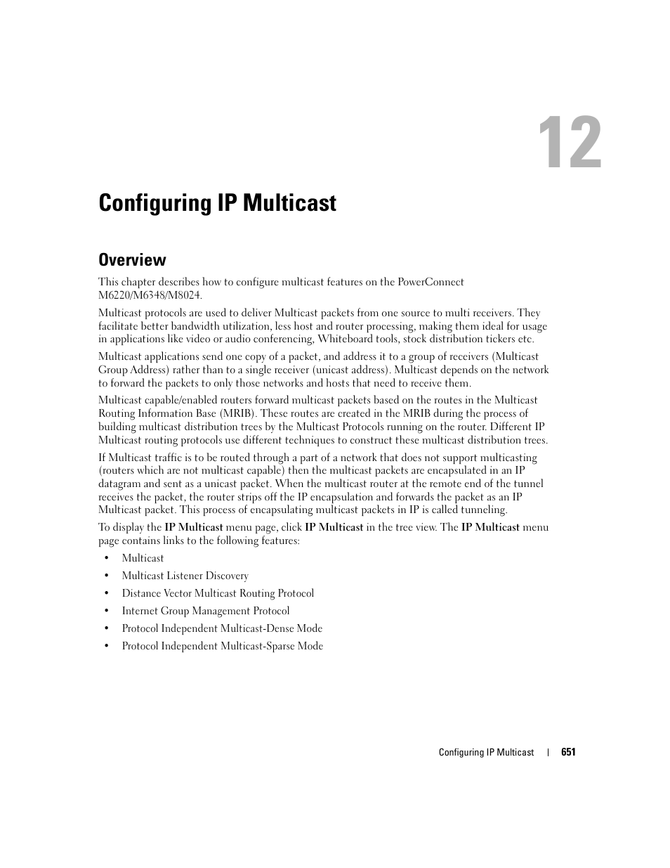 Configuring ip multicast, Overview, 12 configuring ip multicast | Dell PowerConnect M6220 User Manual | Page 653 / 737