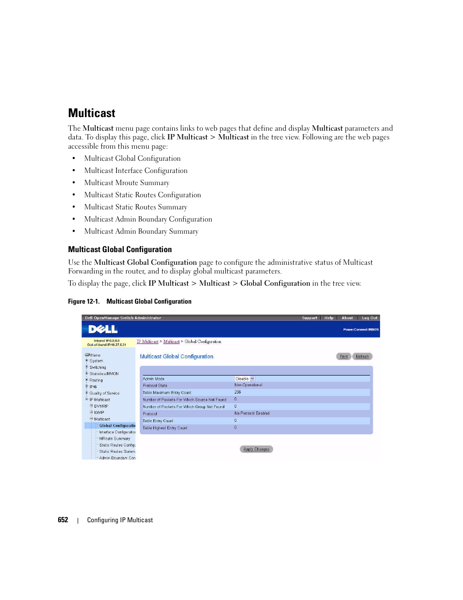 Multicast global configuration, Multicast | Dell PowerConnect M6220 User Manual | Page 654 / 737