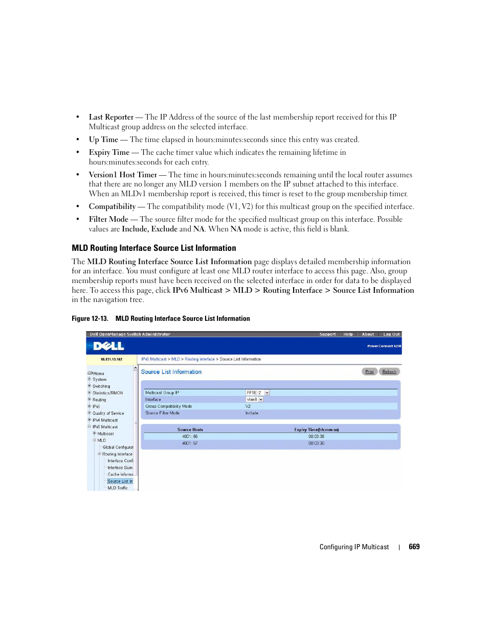 Mld routing interface source list information | Dell PowerConnect M6220 User Manual | Page 671 / 737