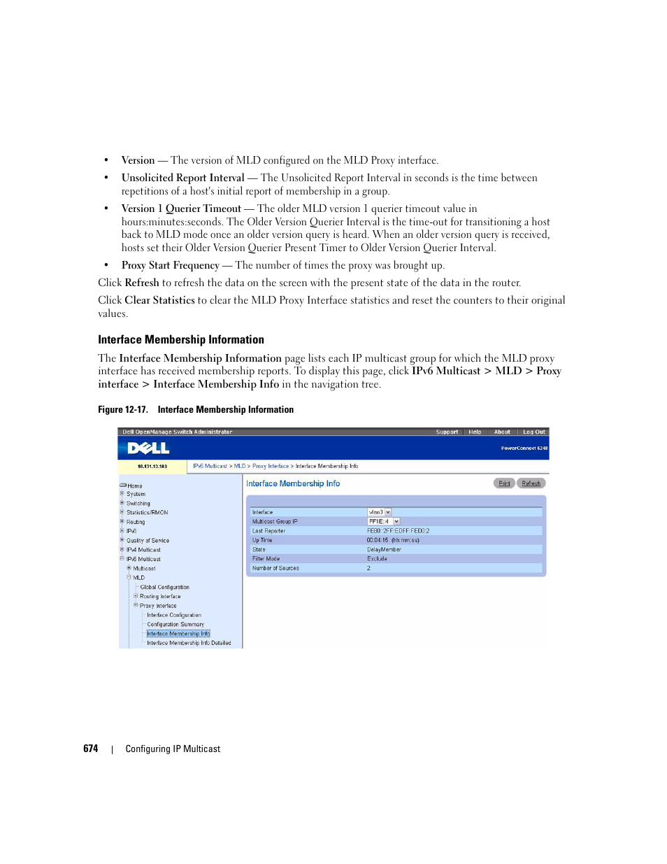 Interface membership information | Dell PowerConnect M6220 User Manual | Page 676 / 737