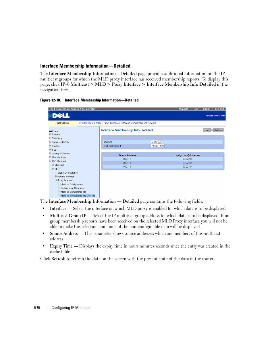 Interface membership information—detailed | Dell PowerConnect M6220 User Manual | Page 678 / 737