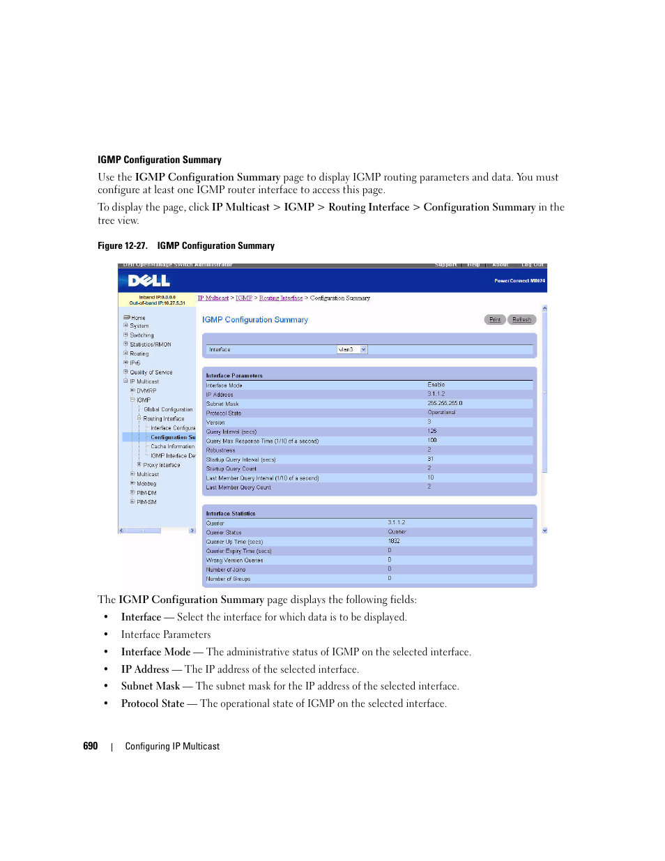 Igmp configuration summary | Dell PowerConnect M6220 User Manual | Page 692 / 737