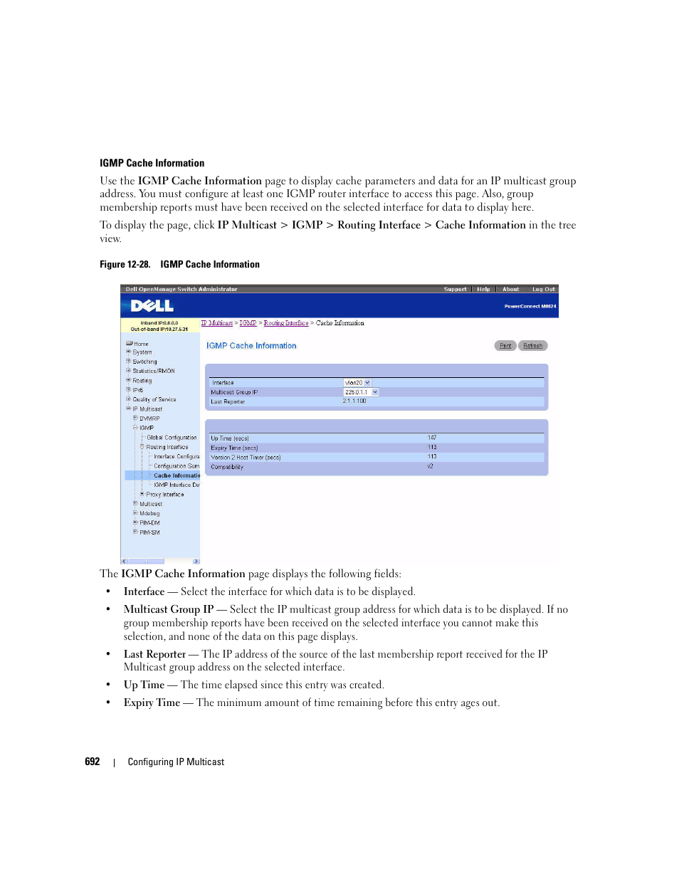 Igmp cache information | Dell PowerConnect M6220 User Manual | Page 694 / 737