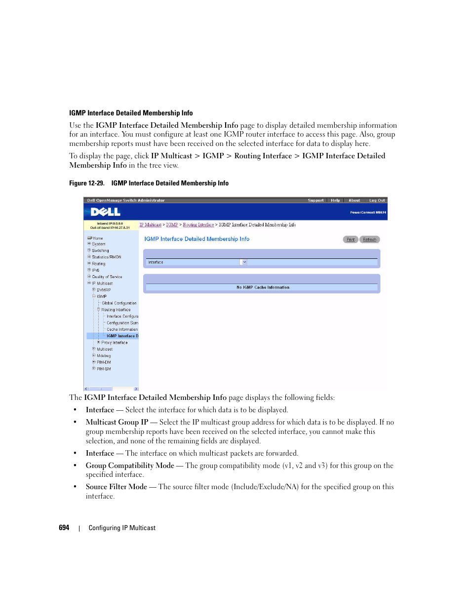 Igmp interface detailed membership info | Dell PowerConnect M6220 User Manual | Page 696 / 737