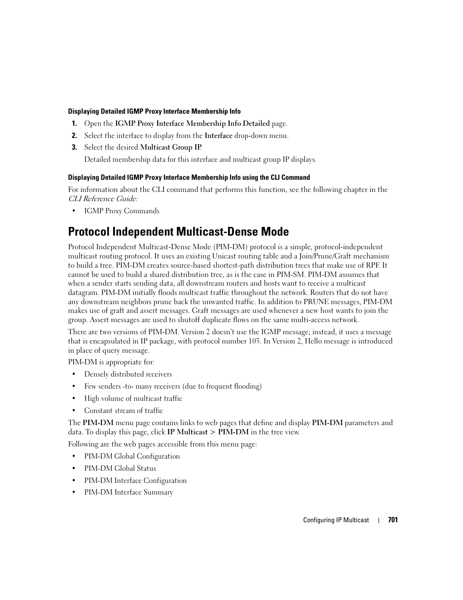 Protocol independent multicast-dense mode | Dell PowerConnect M6220 User Manual | Page 703 / 737