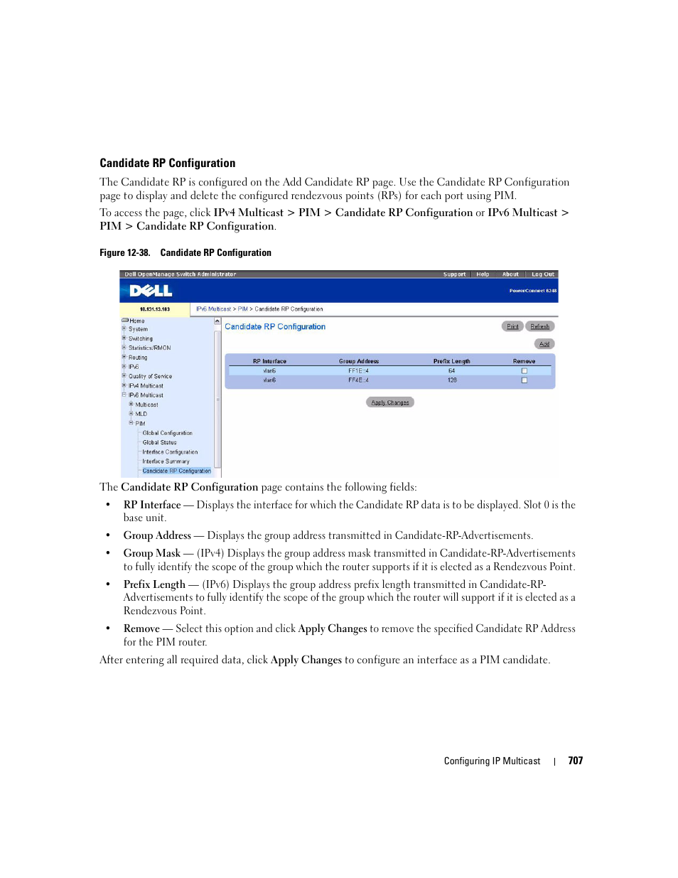 Candidate rp configuration | Dell PowerConnect M6220 User Manual | Page 709 / 737