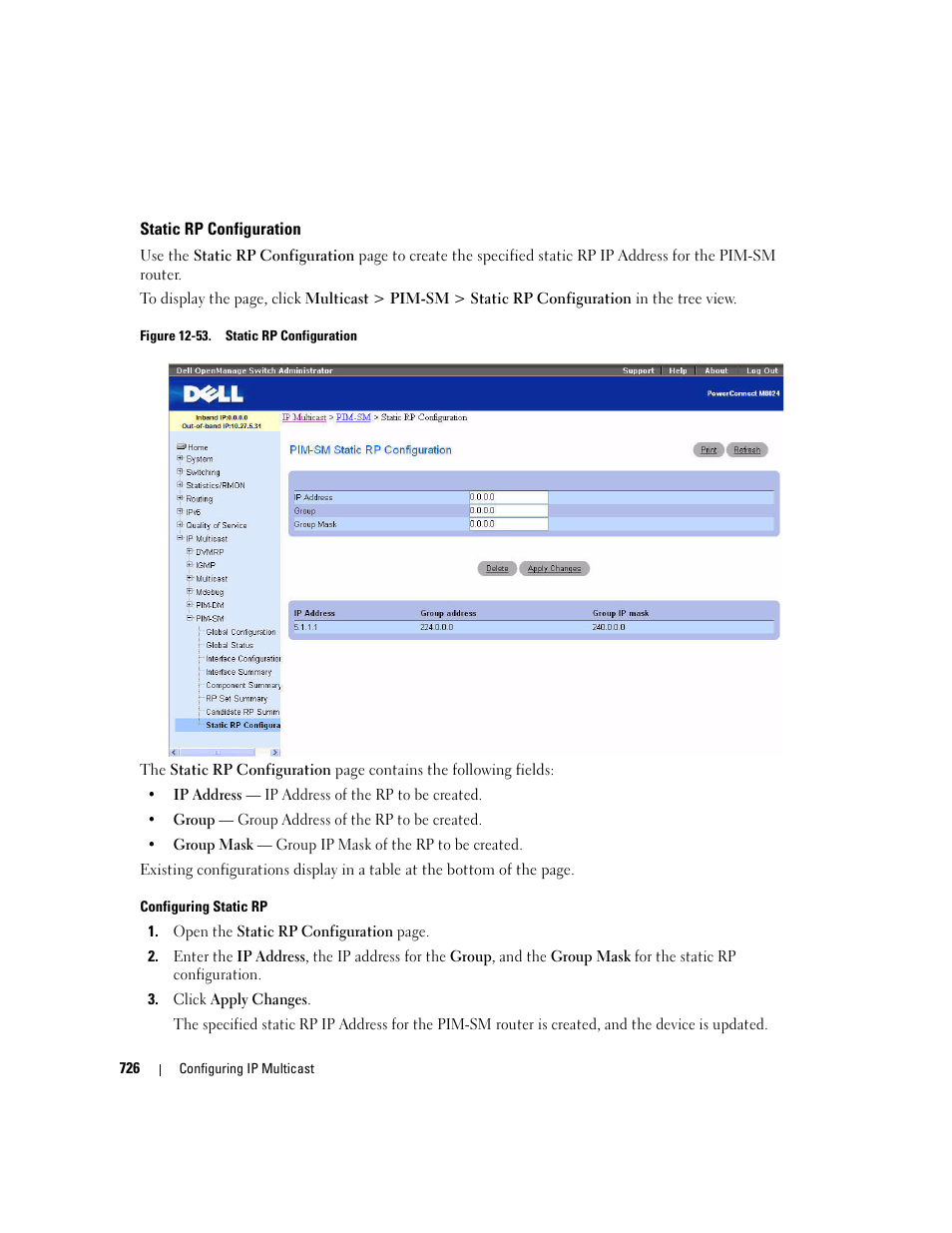 Static rp configuration | Dell PowerConnect M6220 User Manual | Page 728 / 737