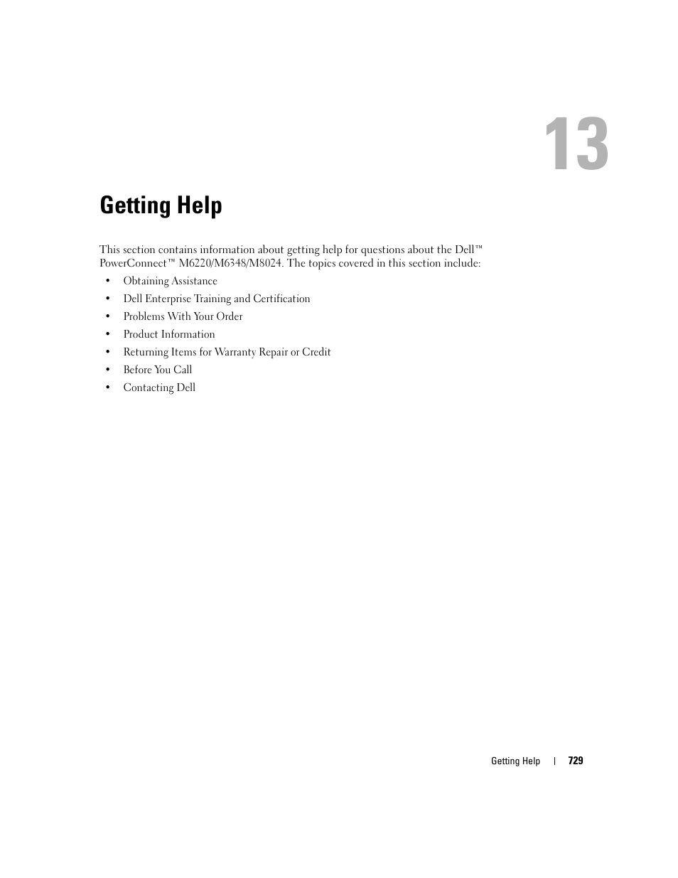 Getting help, 13 getting help | Dell PowerConnect M6220 User Manual | Page 731 / 737