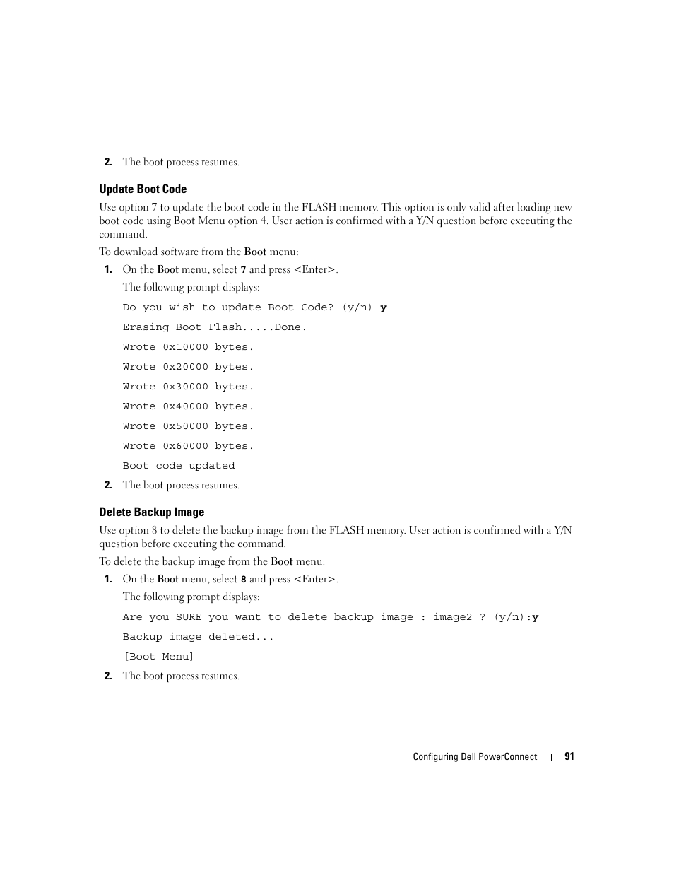 Delete backup image, Update boot code | Dell PowerConnect M6220 User Manual | Page 93 / 737