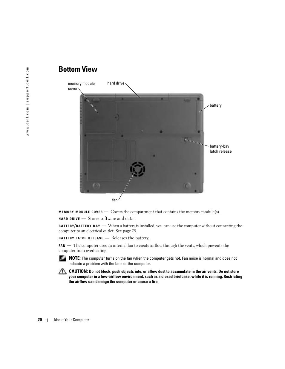 Bottom view | Dell 1000 User Manual | Page 20 / 98