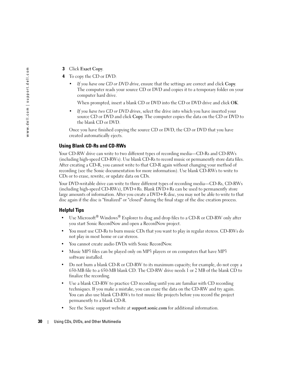 Using blank cd-rs and cd-rws, Helpful tips | Dell 1000 User Manual | Page 30 / 98