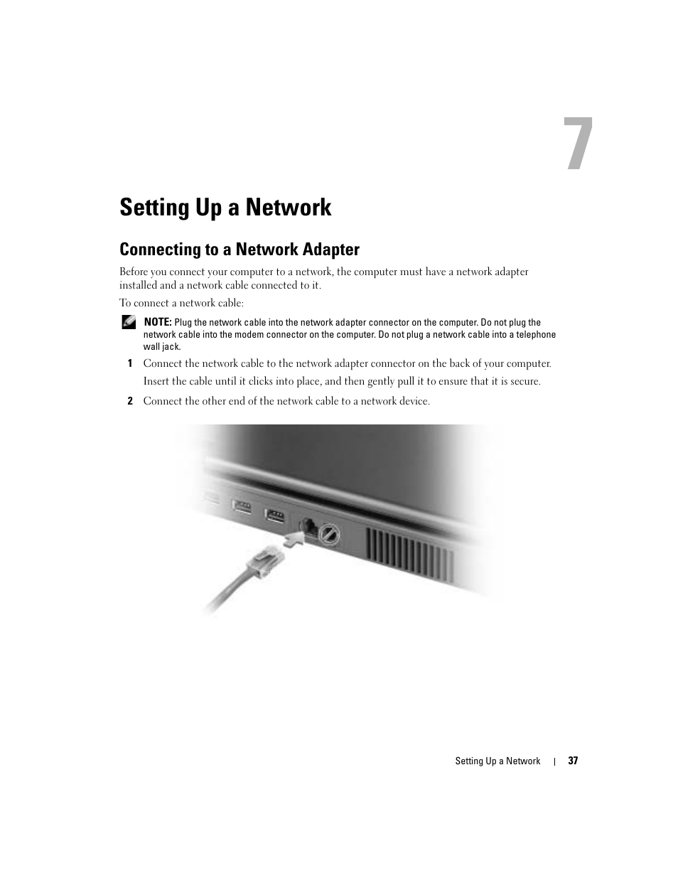 Setting up a network, Connecting to a network adapter | Dell 1000 User Manual | Page 37 / 98