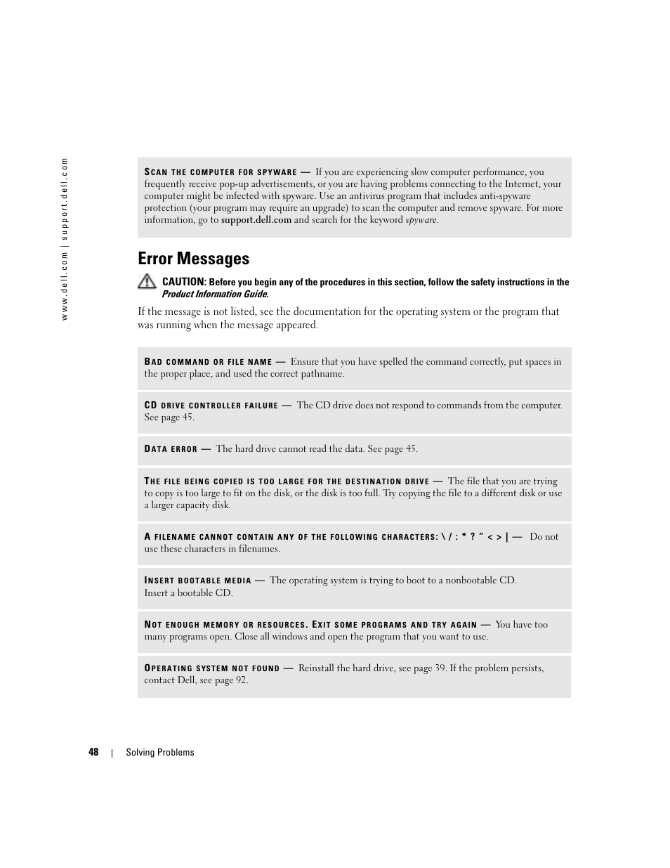 Error messages | Dell 1000 User Manual | Page 48 / 98
