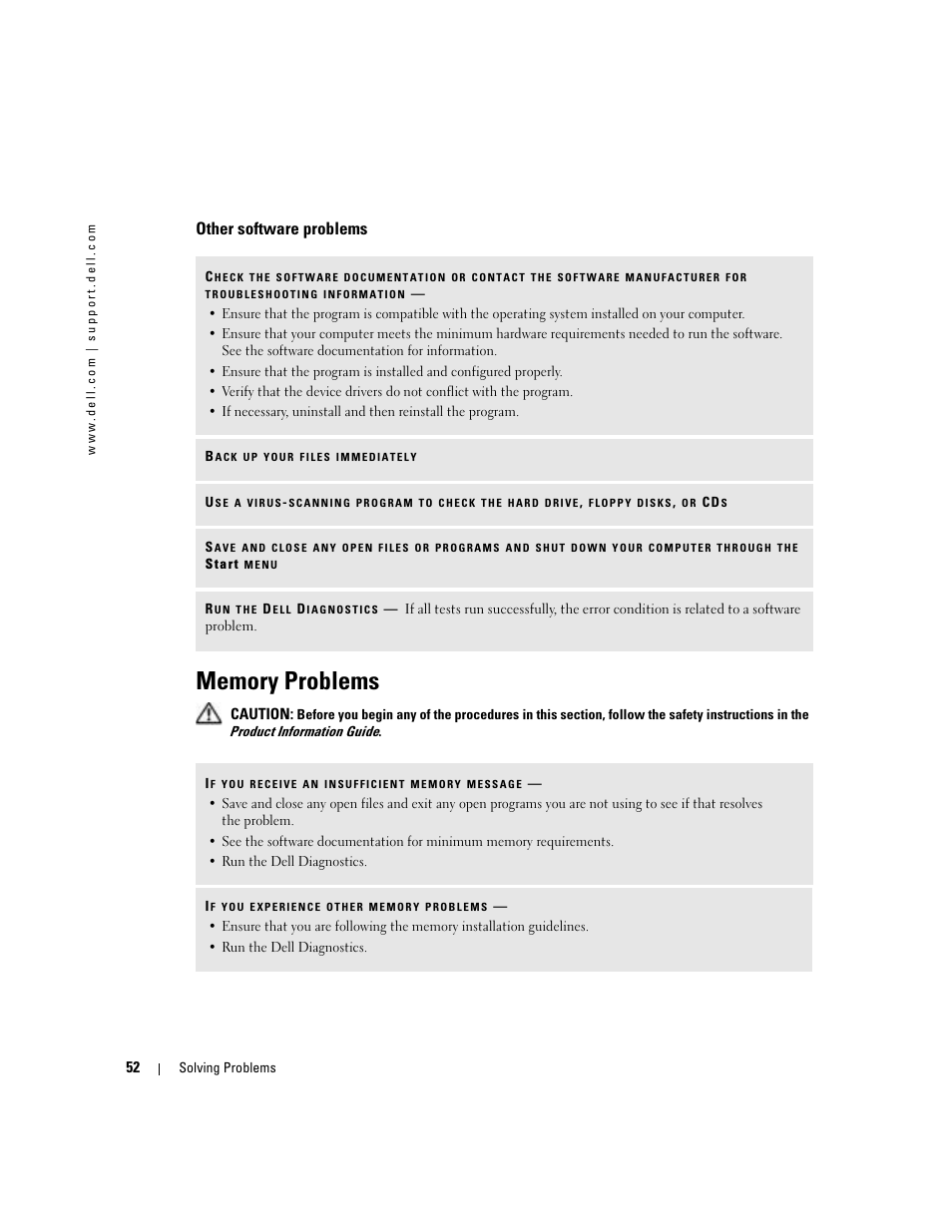 Other software problems, Memory problems | Dell 1000 User Manual | Page 52 / 98