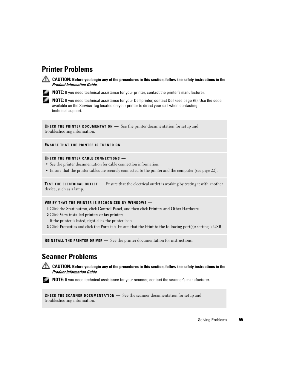 Printer problems, Scanner problems | Dell 1000 User Manual | Page 55 / 98