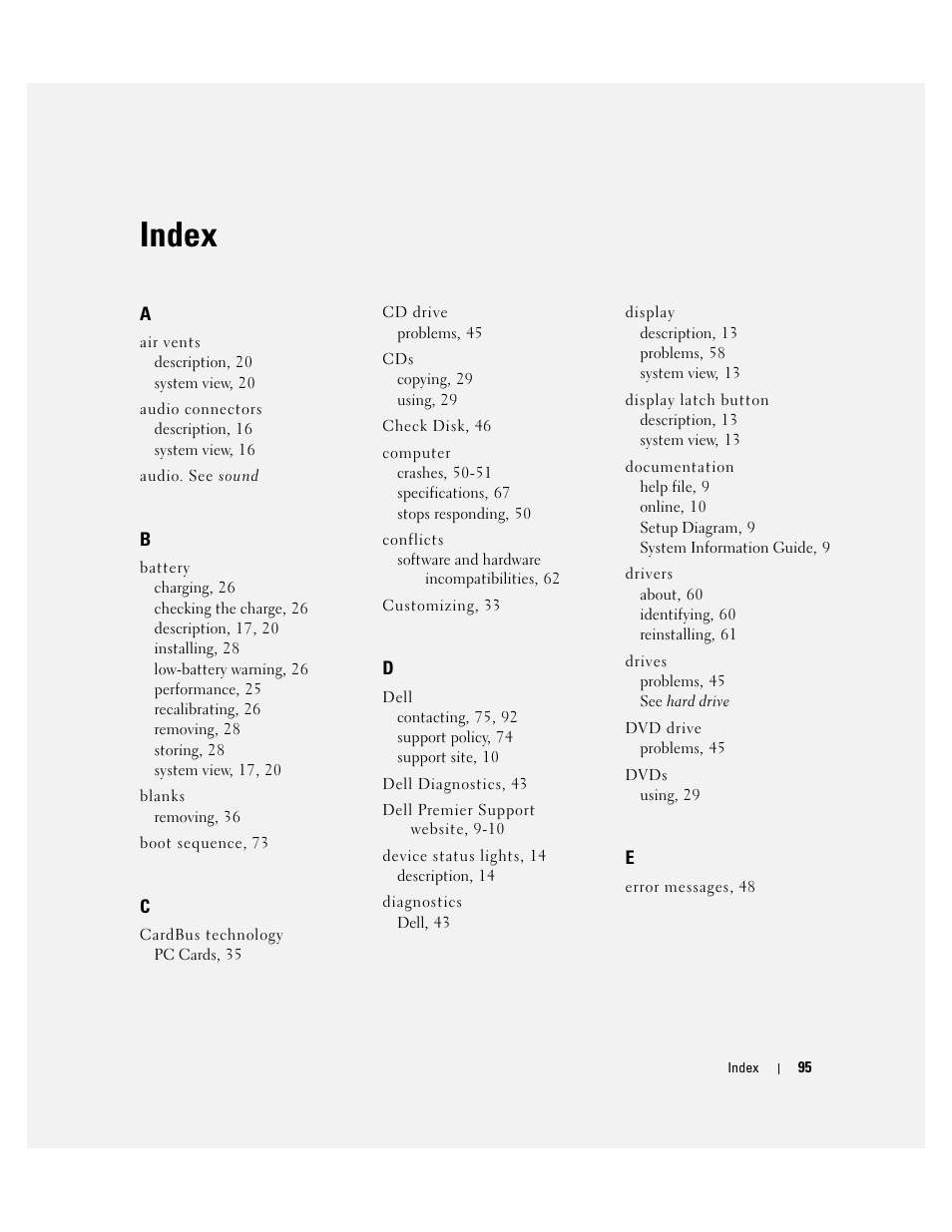 Index | Dell 1000 User Manual | Page 95 / 98