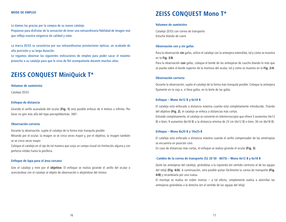 Zeiss conquest miniquick t, Zeiss conquest mono t | Carl Zeiss 6x18 Mono T* Monocular User Manual | Page 11 / 22