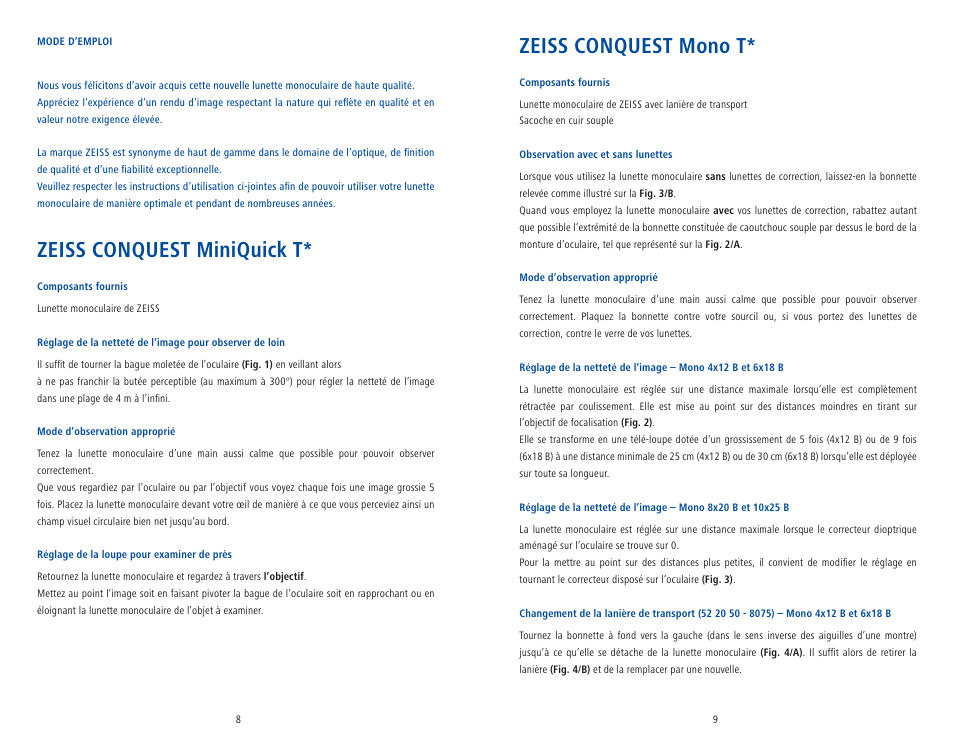 Zeiss conquest miniquick t, Zeiss conquest mono t | Carl Zeiss 6x18 Mono T* Monocular User Manual | Page 7 / 22