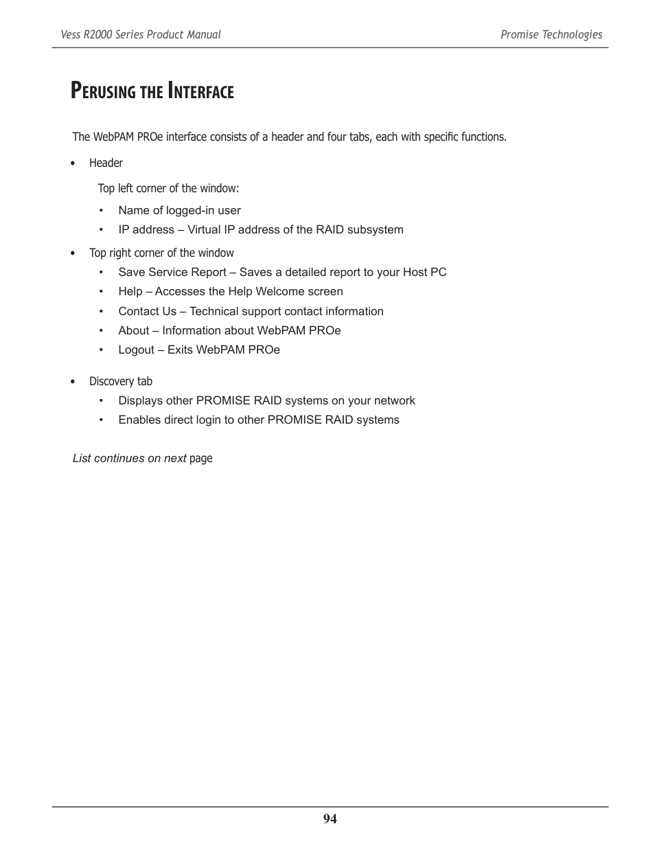 Perusing the interface, Erusing, Nterface | Promise Technology 2-Year Extended Warranty for VessR2000 RAID Head User Manual | Page 121 / 705