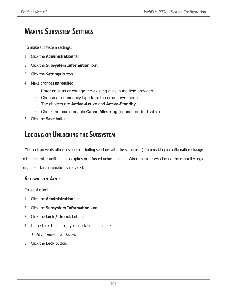 Making subsystem settings, Locking or unlocking the subsystem, Setting the lock | Aking, Ubsystem, Ettings, Ocking, Nlocking, Etting | Promise Technology 2-Year Extended Warranty for VessR2000 RAID Head User Manual | Page 128 / 705