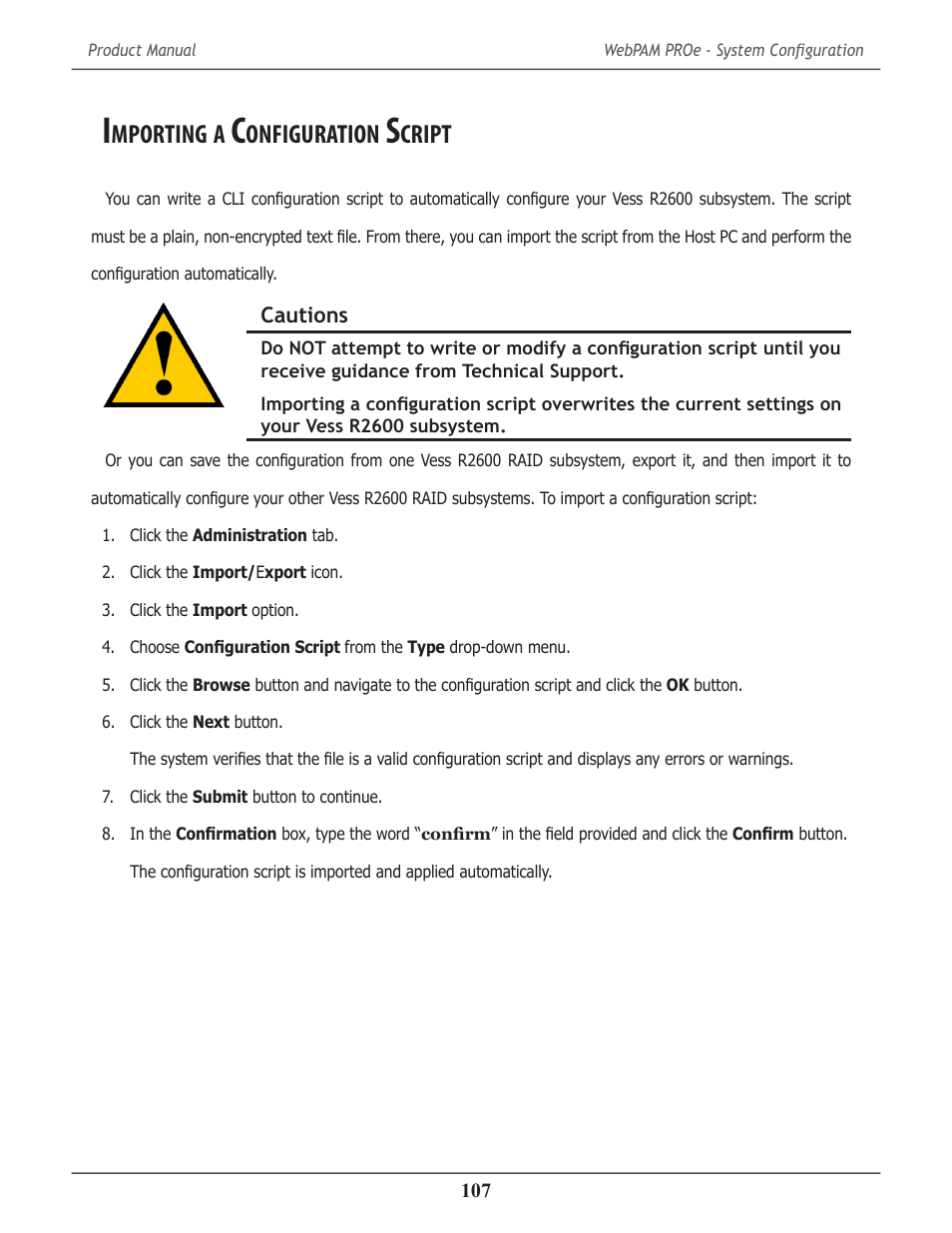 Importing a configuration script, Mporting, Onfiguration | Cript | Promise Technology 2-Year Extended Warranty for VessR2000 RAID Head User Manual | Page 134 / 705