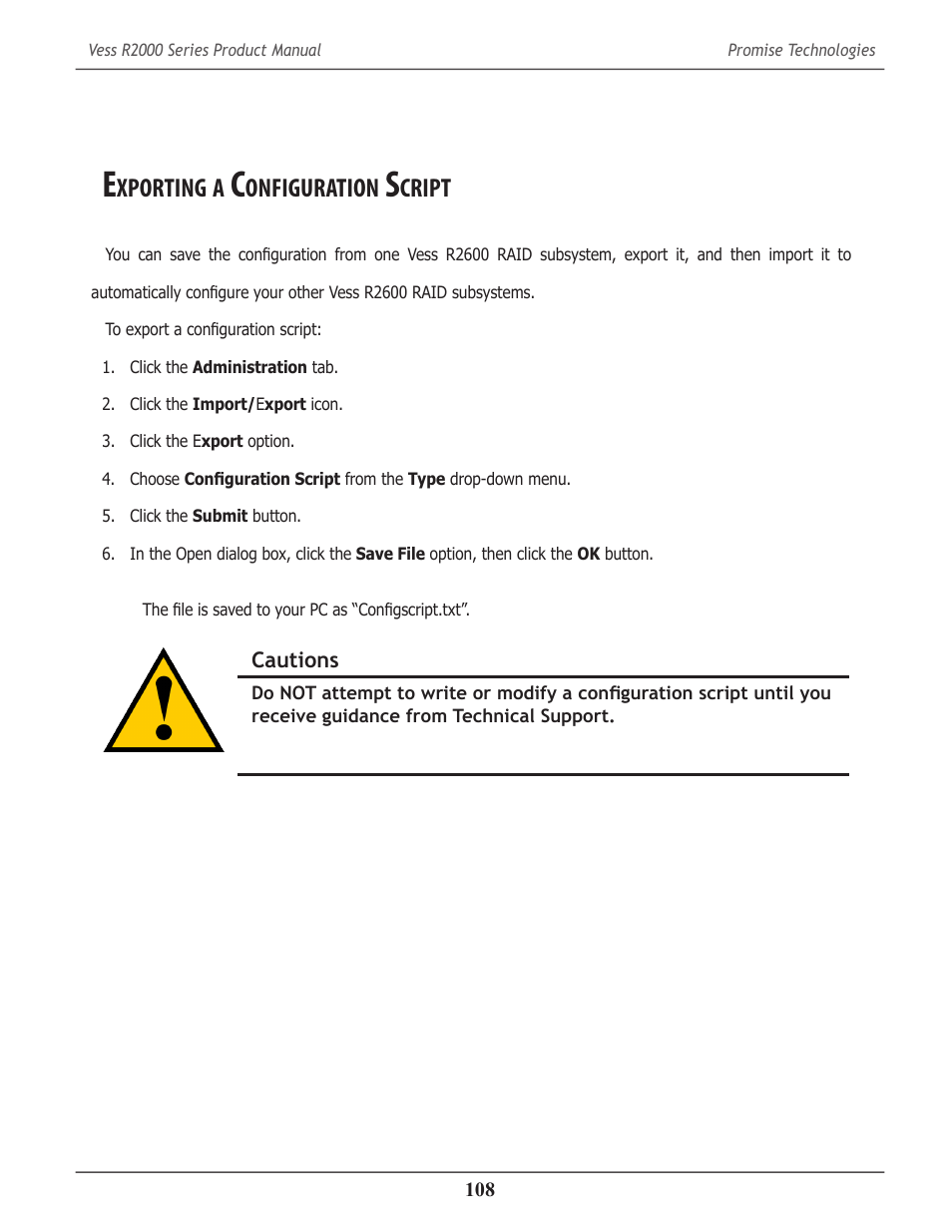 Exporting a configuration script, Xporting, Onfiguration | Cript | Promise Technology 2-Year Extended Warranty for VessR2000 RAID Head User Manual | Page 135 / 705