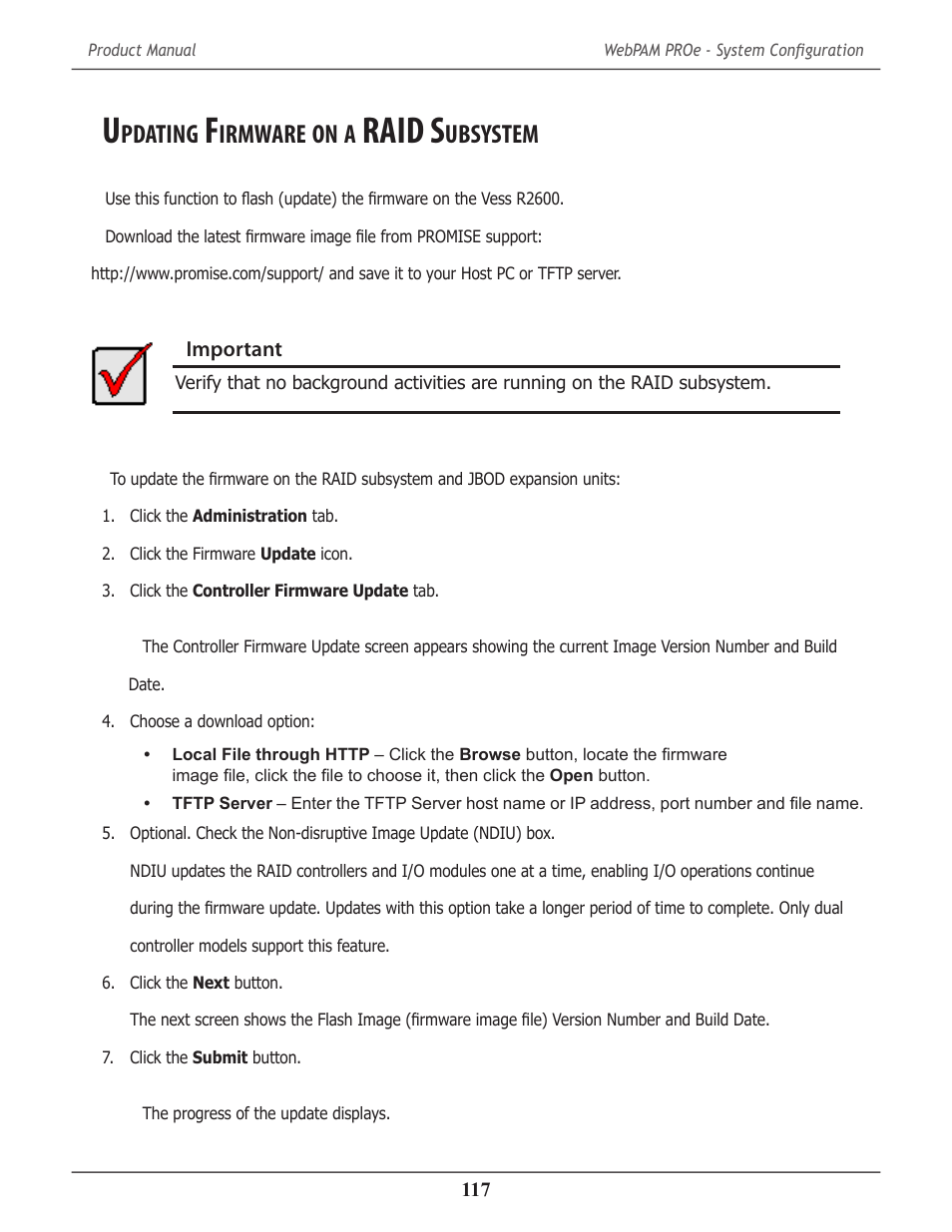 Updating firmware on a raid subsystem, Pdating, Irmware | Raid s, Ubsystem | Promise Technology 2-Year Extended Warranty for VessR2000 RAID Head User Manual | Page 144 / 705