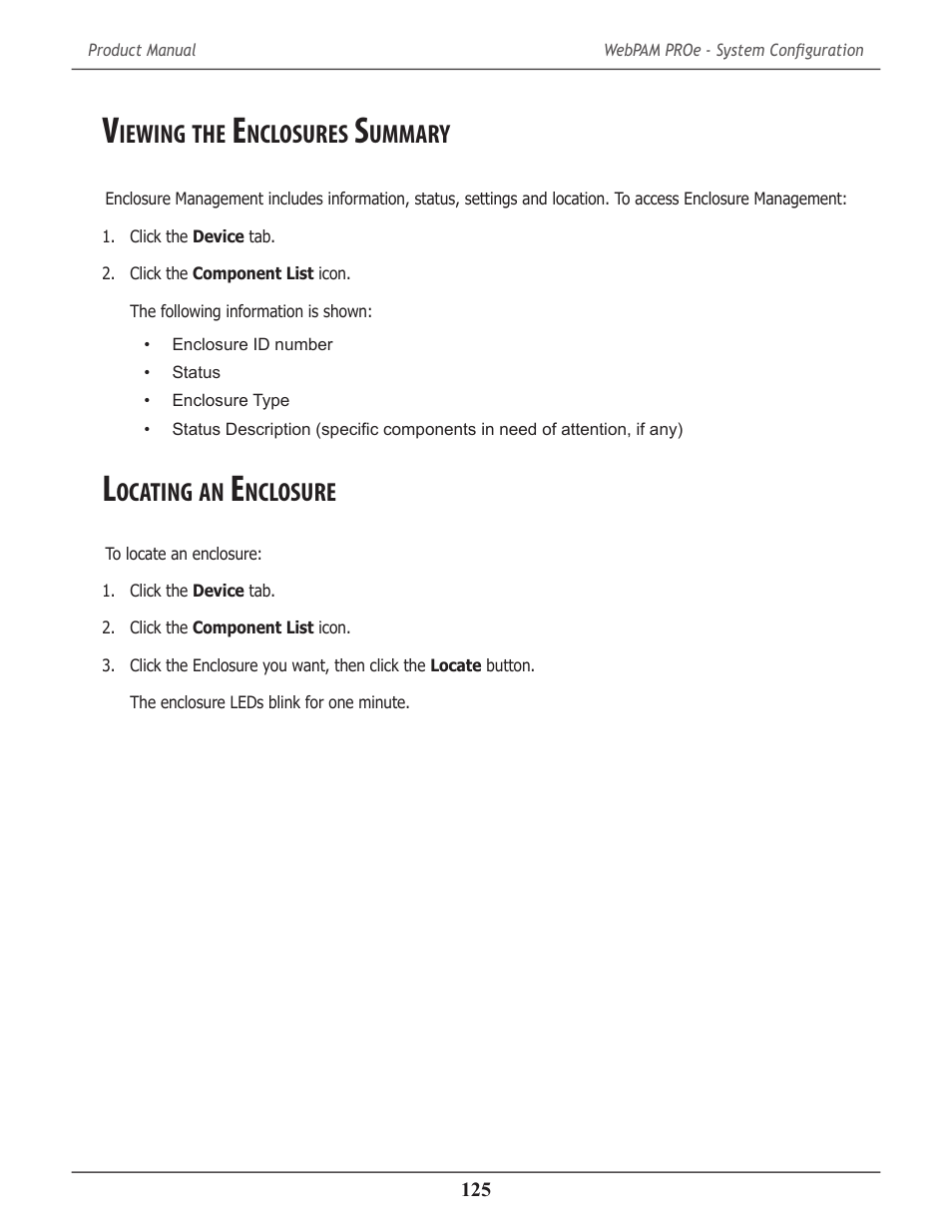 Viewing the enclosures summary, Locating an enclosure, Iewing | Nclosures, Ummary, Ocating, Nclosure | Promise Technology 2-Year Extended Warranty for VessR2000 RAID Head User Manual | Page 152 / 705