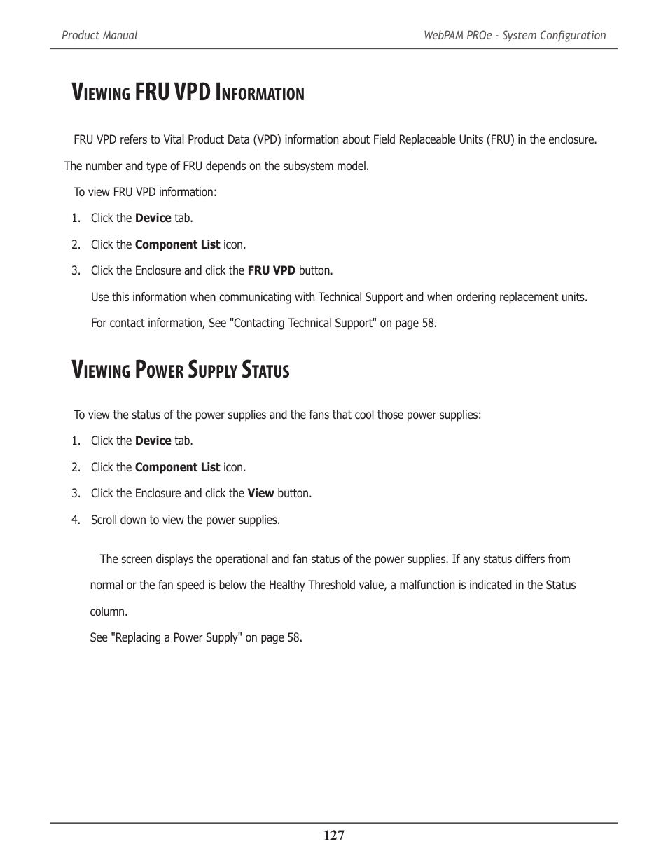 Viewing fru vpd information, Viewing power supply status, Iewing | Fru vpd i, Nformation, Ower, Upply, Tatus | Promise Technology 2-Year Extended Warranty for VessR2000 RAID Head User Manual | Page 154 / 705
