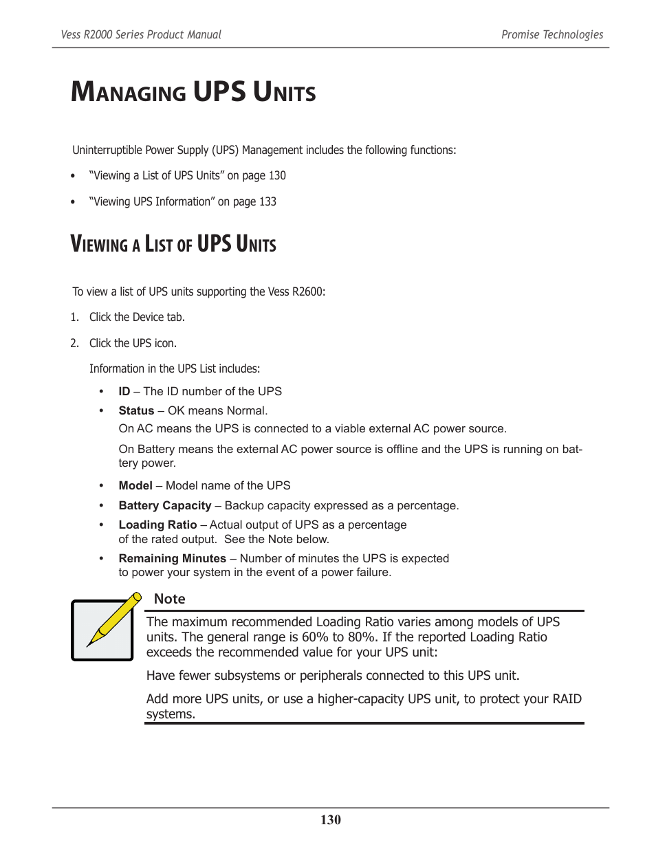 Managing ups units, Viewing a list of ups units, Anaging | Ups u, Nits, Iewing | Promise Technology 2-Year Extended Warranty for VessR2000 RAID Head User Manual | Page 157 / 705