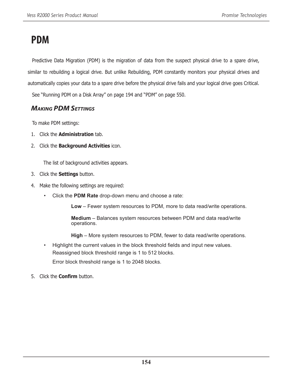 Making pdm settings, Pdm 154, Aking | Pdm s, Ettings | Promise Technology 2-Year Extended Warranty for VessR2000 RAID Head User Manual | Page 181 / 705