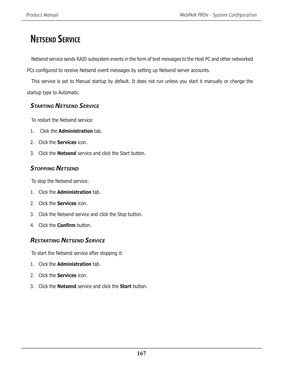 Netsend service, Starting netsend service, Stopping netsend | Restarting netsend service, Etsend, Ervice, Tarting, Topping, Estarting | Promise Technology 2-Year Extended Warranty for VessR2000 RAID Head User Manual | Page 194 / 705