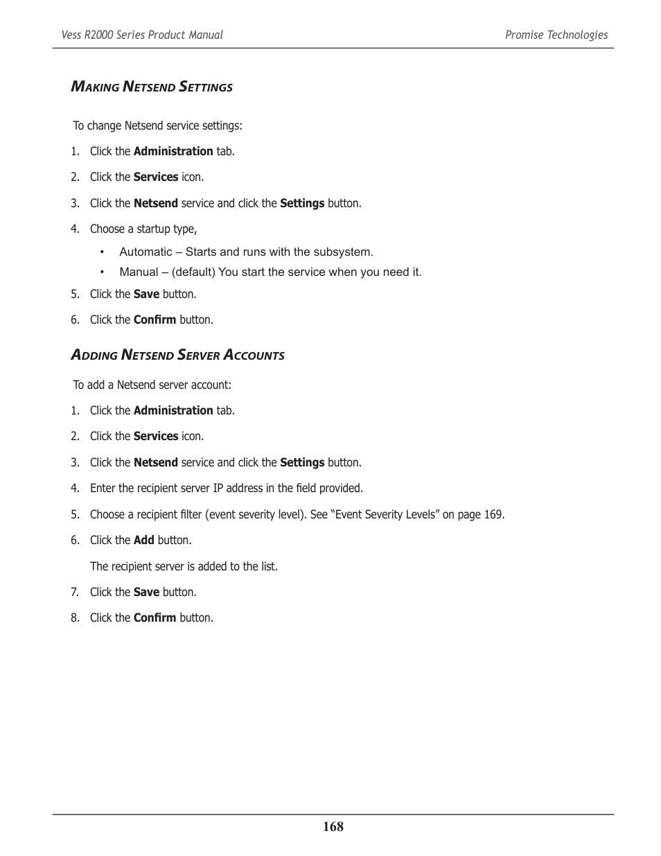 Making netsend settings, Adding netsend server accounts, Aking | Etsend, Ettings, Dding, Erver, Ccounts | Promise Technology 2-Year Extended Warranty for VessR2000 RAID Head User Manual | Page 195 / 705