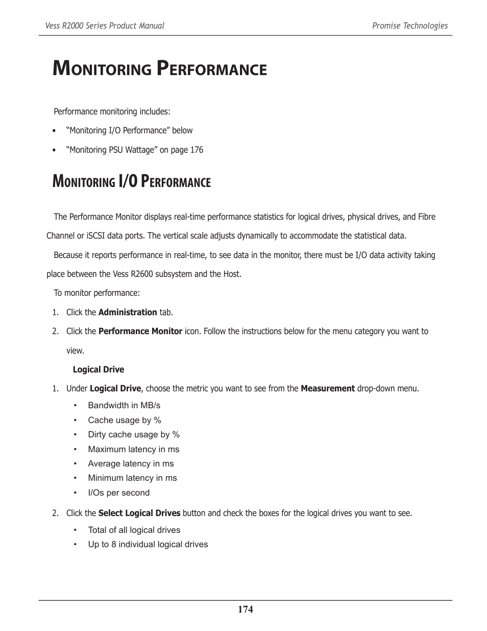 Monitoring performance, Monitoring i/o performance, Onitoring | Erformance, I/o p | Promise Technology 2-Year Extended Warranty for VessR2000 RAID Head User Manual | Page 201 / 705