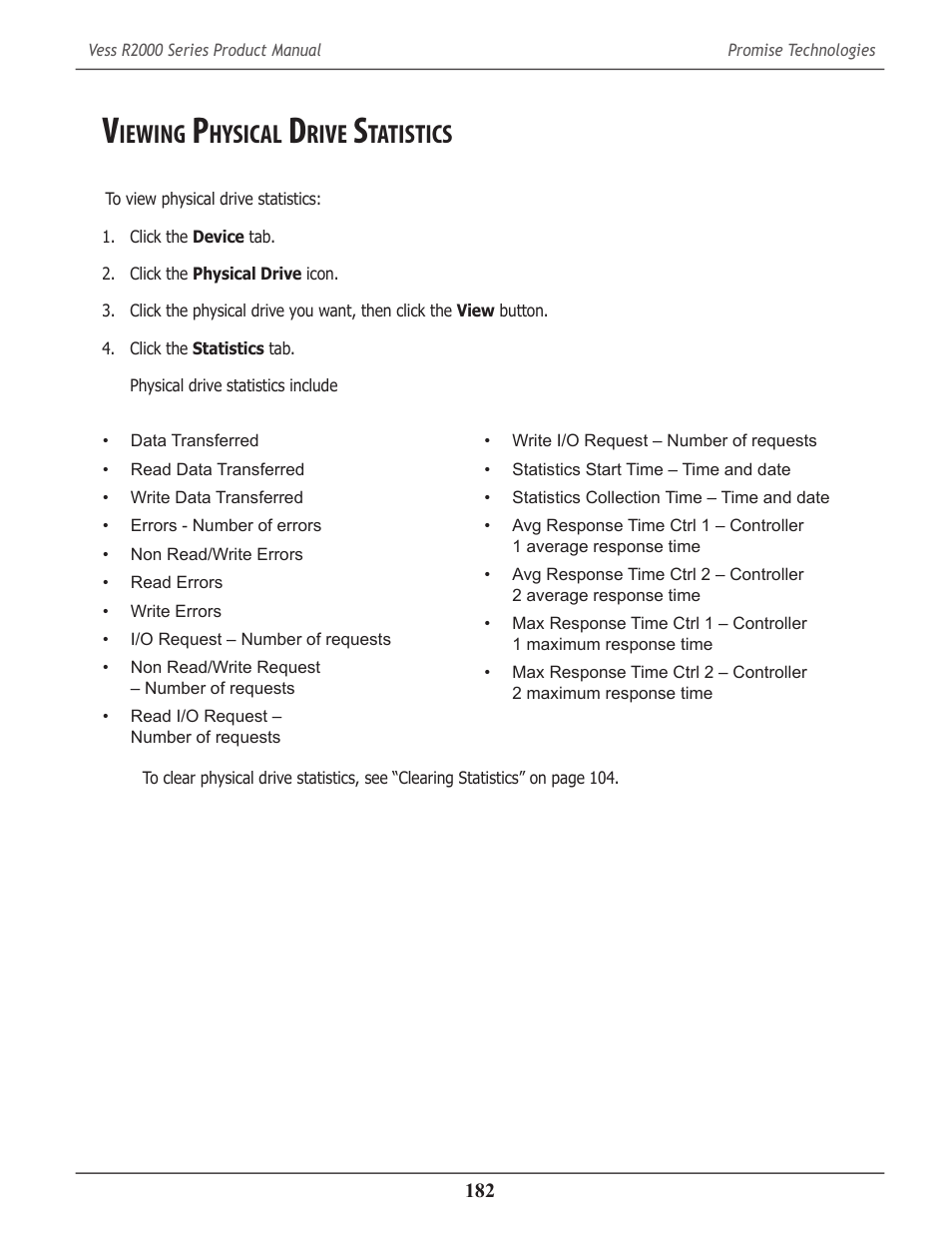 Viewing physical drive statistics, Iewing, Hysical | Rive, Tatistics | Promise Technology 2-Year Extended Warranty for VessR2000 RAID Head User Manual | Page 209 / 705