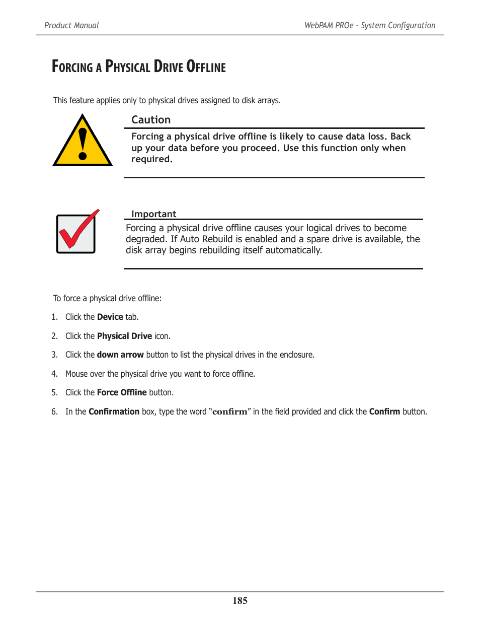 Forcing a physical drive offline, Orcing, Hysical | Rive, Ffline | Promise Technology 2-Year Extended Warranty for VessR2000 RAID Head User Manual | Page 212 / 705