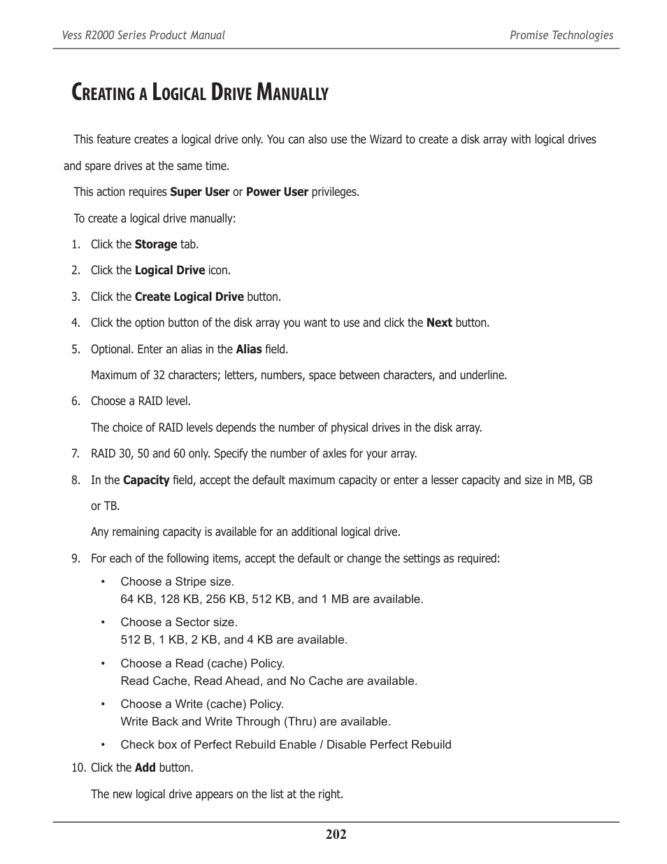 Creating a logical drive manually, Reating, Ogical | Rive, Anually | Promise Technology 2-Year Extended Warranty for VessR2000 RAID Head User Manual | Page 229 / 705