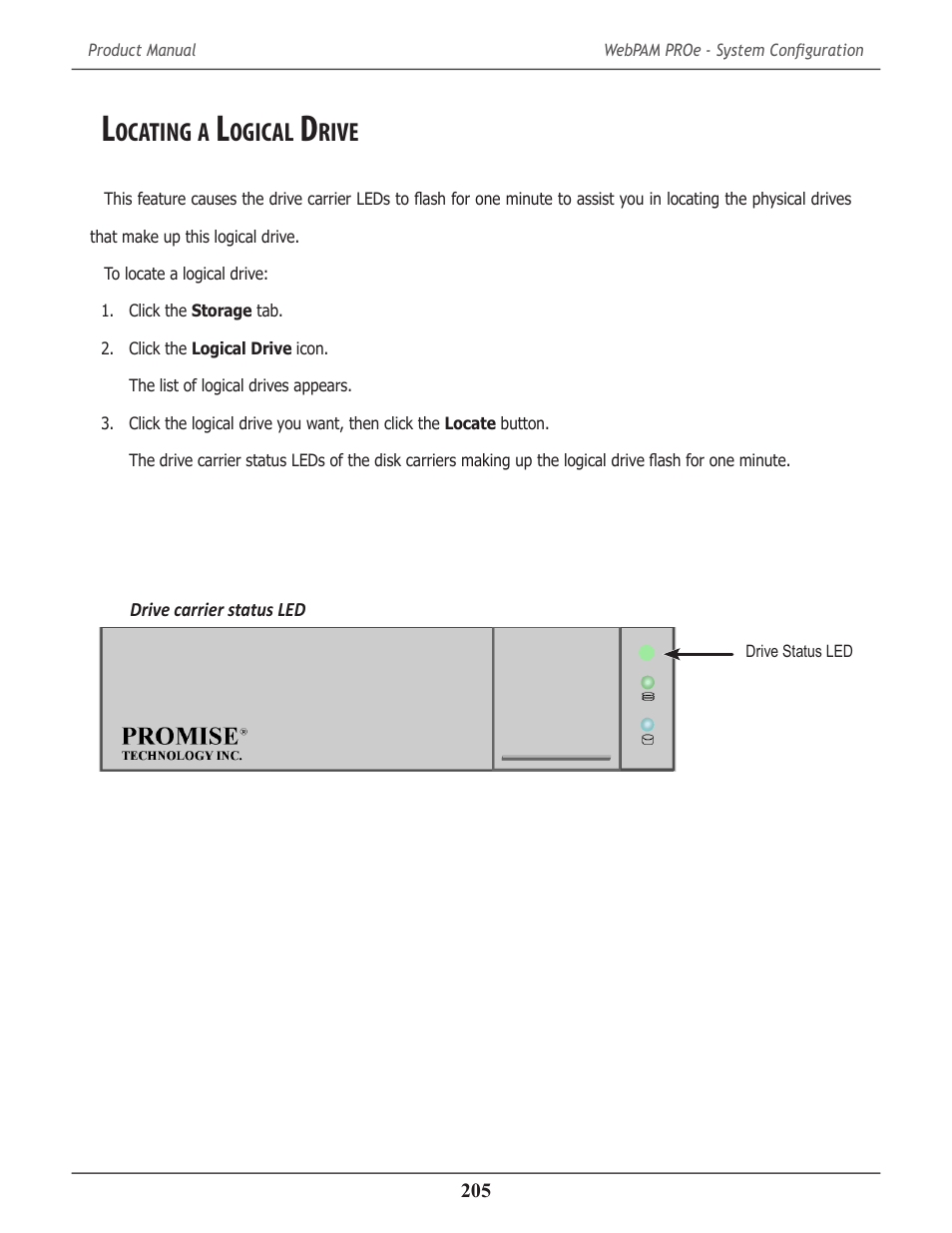 Locating a logical drive, Ocating, Ogical | Rive | Promise Technology 2-Year Extended Warranty for VessR2000 RAID Head User Manual | Page 232 / 705