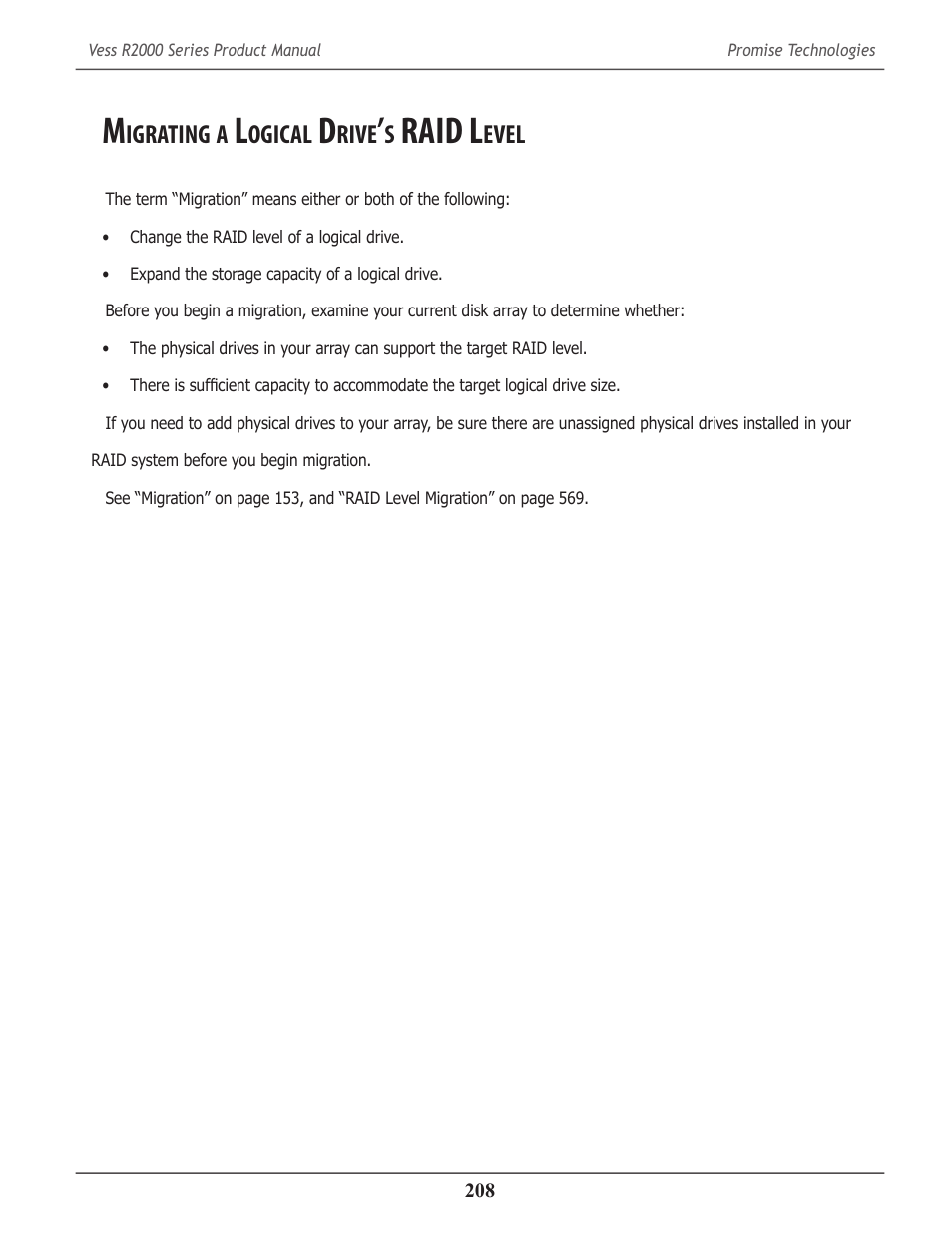 Migrating a logical drive’s raid level, Igrating, Ogical | Rive, Raid l, Evel | Promise Technology 2-Year Extended Warranty for VessR2000 RAID Head User Manual | Page 235 / 705