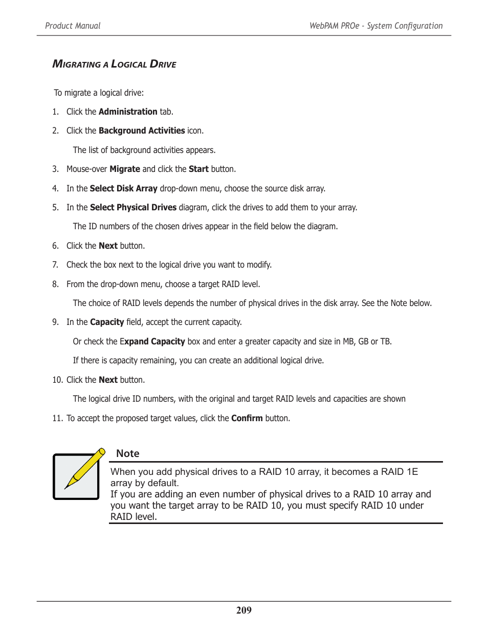 Migrating a logical drive, Igrating, Ogical | Rive | Promise Technology 2-Year Extended Warranty for VessR2000 RAID Head User Manual | Page 236 / 705