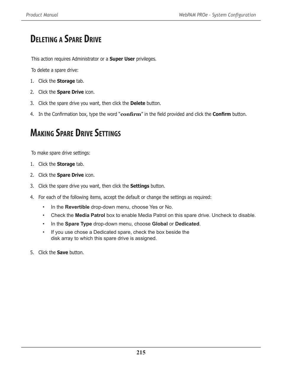 Deleting a spare drive, Making spare drive settings, Eleting | Pare, Rive, Aking, Ettings | Promise Technology 2-Year Extended Warranty for VessR2000 RAID Head User Manual | Page 242 / 705